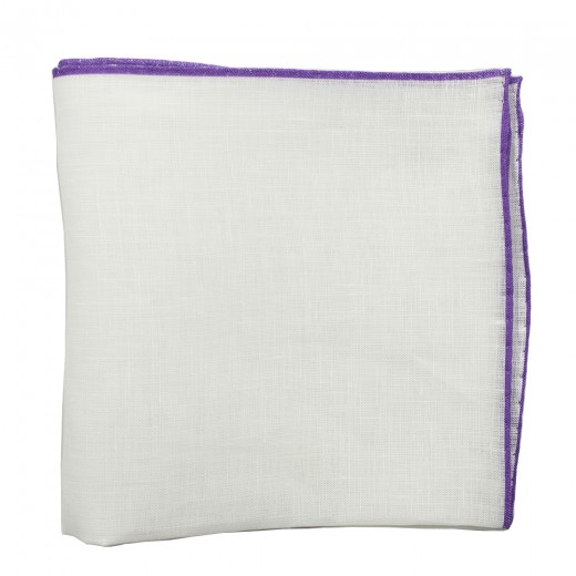 Color border linen pocket square - Purple