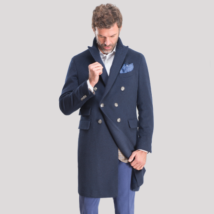 DOUBLE BREASTED BLUE OVERCOAT