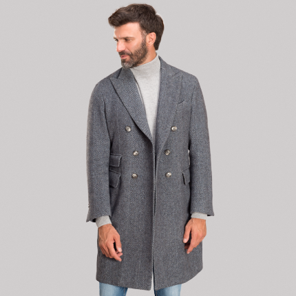 HERRINGBONE DOUBLE-BREASTED OVERCOAT